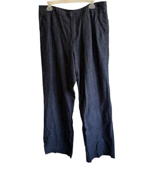 Garnet Hill Size 12 Navy Blue Linen Wide Leg Pants Preppy Old Money Minimalist